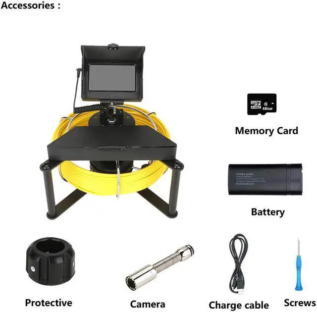 Alt view image 7 of 7 - VisiPower 20m/65ft 4.3" screen Sewer Drain Pipe Pipeline Inspection Locator Camera Video Recording + 512HZ Locator Sonde, IP68 Camera 8PCS LED Lights for Blocked draining plumbing Industrial Endoscope
