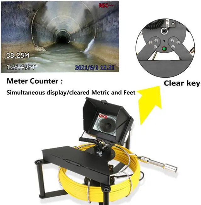 Alt view image 2 of 7 - VisiPower 20m/65ft 4.3" screen Sewer Drain Pipe Pipeline Inspection Locator Camera Video Recording + 512HZ Locator Sonde, IP68 Camera 8PCS LED Lights for Blocked draining plumbing Industrial Endoscope