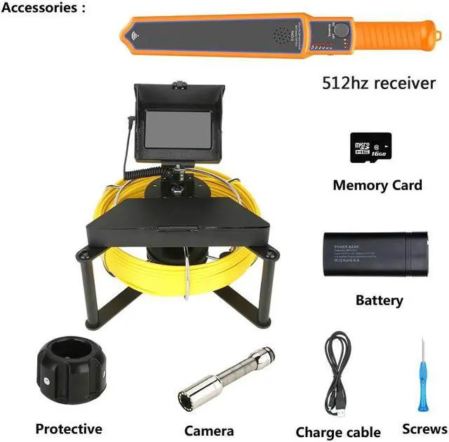 Alt view image 2 of 7 - VisiPower 4.3" screen Sewer Drain Pipeline Inspection Locator Video Recording + 512HZ Locator Sonde, IP68 Camera 8PCS LED Lights for Blocked draining plumbing  Industrial Endoscope Cable Length 30m/98