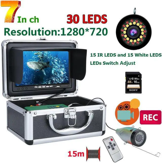 Main image of DVR video recording Fish Finder Underwater Fishing Camera HD 7" 1280*720 Screen 15pcs White LEDs + 15pcs Infrared Lamp 1080P 2mp Camera For Fishing with 16GB SD Card