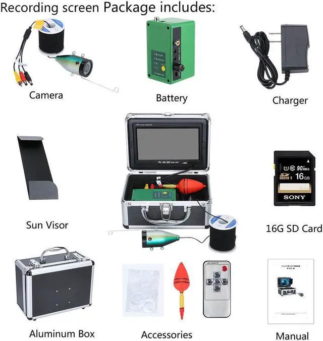 Alt view image 5 of 7 - DVR video recording Fish Finder Underwater Fishing Camera HD 7" 1280*720 Screen 15pcs White LEDs + 15pcs Infrared Lamp 1080P 2mp Camera For Fishing with 16GB SD Card