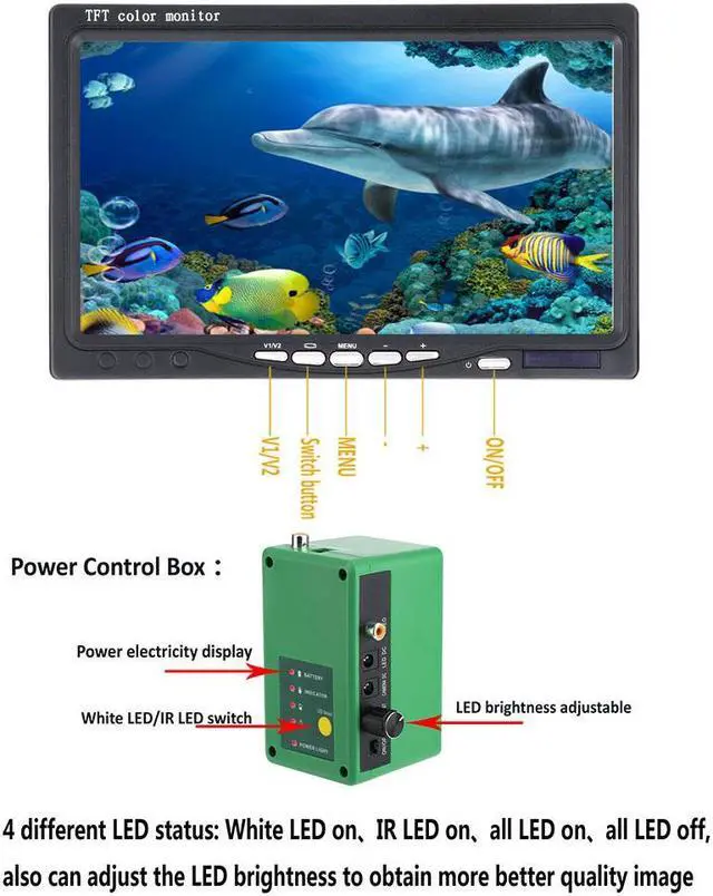 Alt view image 4 of 7 - Fish Finder Underwater Fishing Camera HD 7" 1280*720 Screen 15pcs White LEDs + 15pcs Infrared Lamp 1080P 2mp Camera For Fishing without video recording function