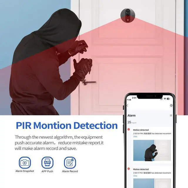Alt view image 6 of 7 - 1080P 2MP Smart Eye wifi Video Doorbell 4.3" monitor Wide angle 167° Support APP Night Vision Chime Video Recording PIR Motion detection App alarm push digital doorbell with 5000mah battery C86