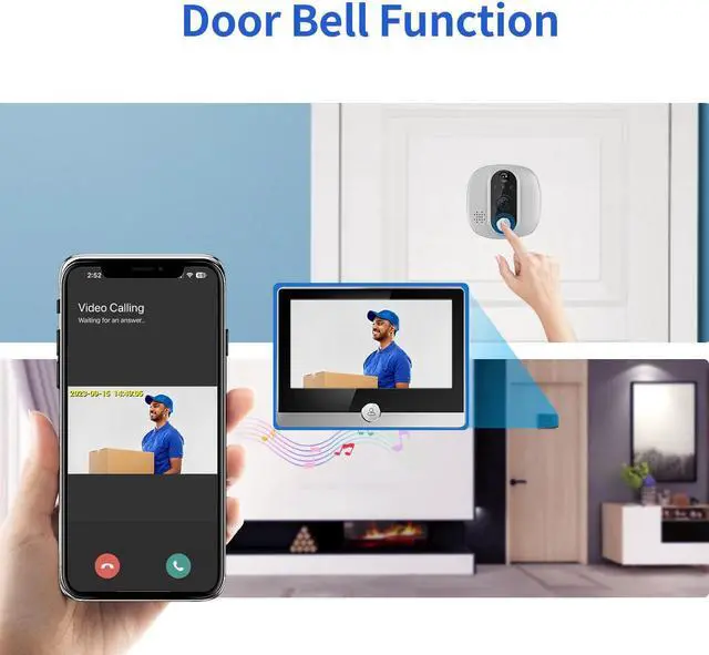 Alt view image 4 of 7 - 1080P 2MP Smart Eye wifi Video Doorbell 4.3" monitor Wide angle 167° Support APP Night Vision Chime Video Recording PIR Motion detection App alarm push digital doorbell with 5000mah battery C85