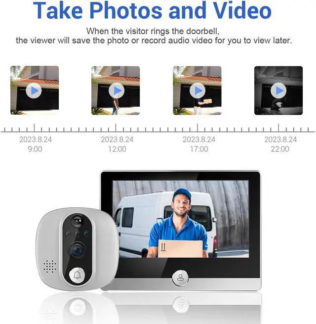 Alt view image 6 of 7 - 1080P 2MP Smart Eye wifi Video Doorbell 4.3" monitor Wide angle 167° Support APP Night Vision Chime Video Recording PIR Motion detection App alarm push digital doorbell with 5000mah battery C85