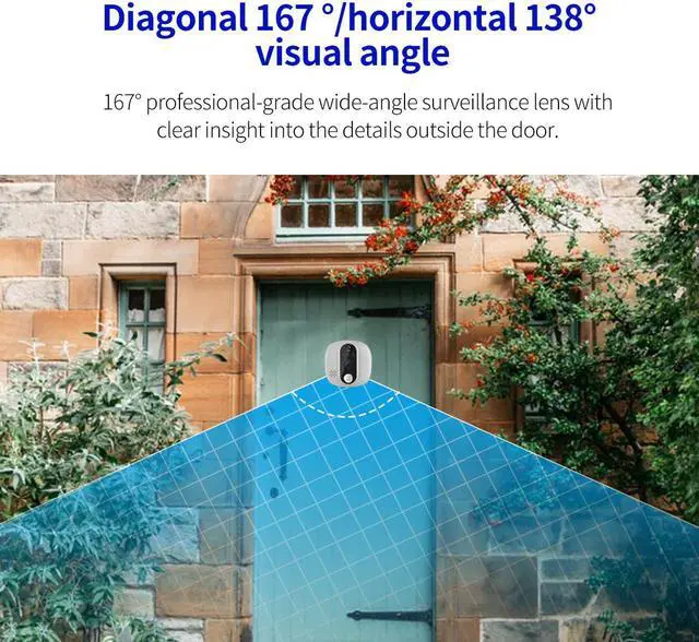 Alt view image 5 of 7 - 1080P 2MP Smart Eye wifi Video Doorbell 4.3" monitor Wide angle 167° Support APP Night Vision Chime Video Recording PIR Motion detection App alarm push digital doorbell with 5000mah battery C85