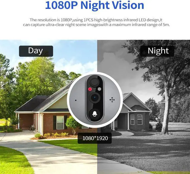 Alt view image 2 of 7 - 1080P 2MP Smart Eye wifi Video Doorbell 4.3" monitor Wide angle 167° Support App alarm push Night Vision Chime Video Recording PIR Motion detection digital doorbell with 5000mah battery