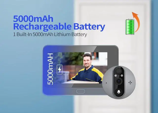 Alt view image 7 of 7 - 1080P 2MP Smart Eye wifi Video Doorbell 4.3" monitor Wide angle 167° Support App alarm push Night Vision Chime Video Recording PIR Motion detection digital doorbell with 5000mah battery