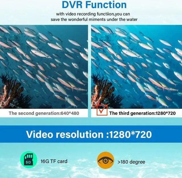 Alt view image 2 of 7 - VisiPower 10" Screen DVR Video Recoding HD 2MP Fish Finder Underwater Fishing Camera 12pcs Infrared LED  For Ocean/Ice/Lake fishing /snorkeling Viewing180° 16GB Battery IP68 Cable Length15m/49ft