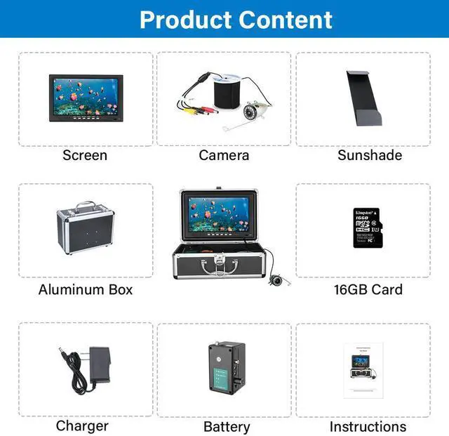 Alt view image 7 of 7 - VisiPower 10" Screen DVR Video Recoding HD 2MP Fish Finder Underwater Fishing Camera 12pcs Infrared LED  For Ocean/Ice/Lake fishing /snorkeling Viewing180° 16GB Battery IP68 Cable Length15m/49ft