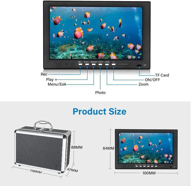 Alt view image 4 of 7 - VisiPower 10" Screen DVR Video Recoding HD 2MP Fish Finder Underwater Fishing Camera 12pcs Infrared LED  For Ocean/Ice/Lake fishing /snorkeling Viewing180° 16GB Battery IP68 Cable Length15m/49ft