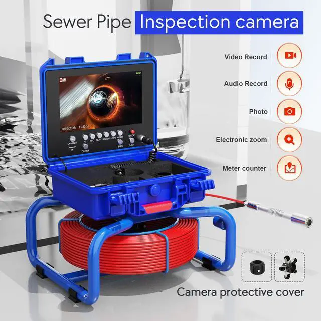 Main image of 9" DVR Screen Sewer Pipe Drain Pipe Pipeline Inspection 2MP Camera, Video Recording, Meter Counter, 5X Image Enlarge, 12PCS Lights for home draining plumbing IP68 4500mah battery Industrial Endoscope