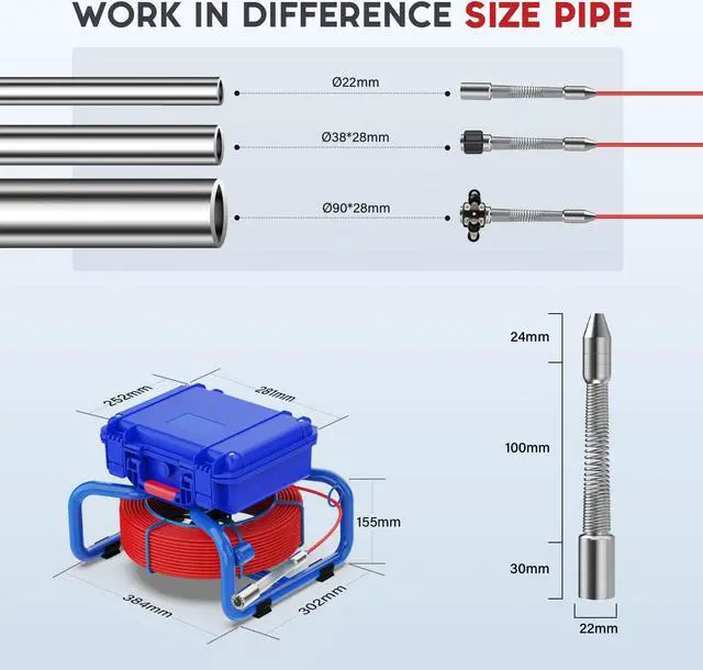 Alt view image 6 of 7 - 9" DVR Screen Sewer Pipe Drain Pipe Pipeline Inspection 2MP Camera, Video Recording, Meter Counter, 5X Image Enlarge, 12PCS Lights for home draining plumbing IP68 4500mah battery Industrial Endoscope
