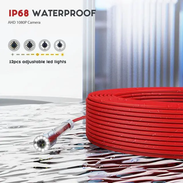 Alt view image 4 of 7 - 9" DVR Screen Sewer Pipe Drain Pipe Pipeline Inspection 2MP Camera, Video Recording, Meter Counter, 5X Image Enlarge, 12PCS Lights for home draining plumbing IP68 4500mah battery Industrial Endoscope