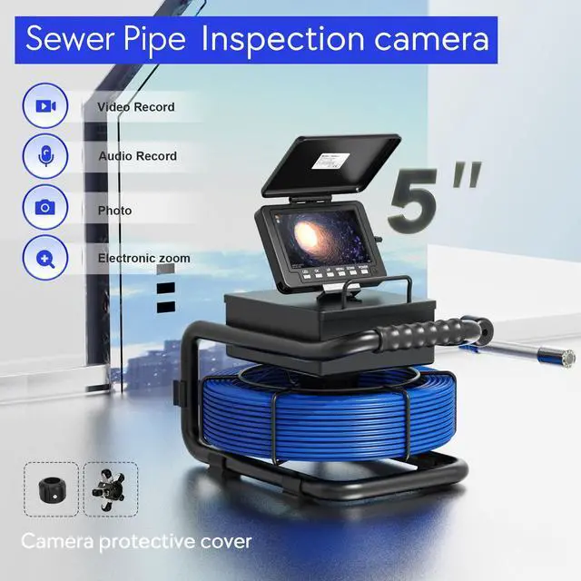 Main image of VisiPower 5" DVR Video Recording Screen Sewer Pipe Drain Pipeline Inspection 2MP Camera, 12PCS LED Lights for home Blocked draining plumbing endoscope draining IP68 Endoscope Cable length 20m/65ft