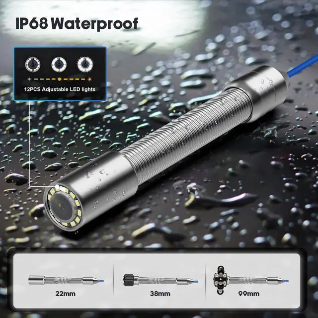 Alt view image 2 of 7 - VisiPower 5" DVR Video Recording Screen Sewer Pipe Drain Pipeline Inspection 2MP Camera, 12PCS LED Lights for home Blocked draining plumbing endoscope draining IP68 Endoscope Cable length 20m/65ft