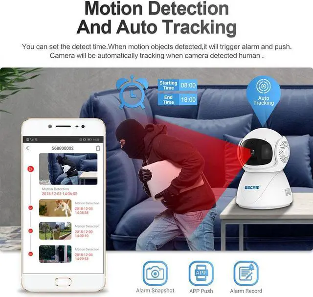 Alt view image 4 of 7 - 2MP 2.4G / 5G WIFI HD PT Smart Home Indoor Surveillance IP Camera Pan 355° Tilt 90° Humanoid Motion Detection Auto Tracking Alarm Night Vision 2-Way Audio App Push Alarm wifi Security Camera