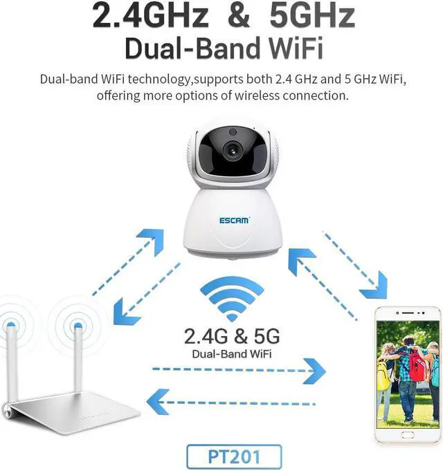 Alt view image 6 of 7 - 2MP 2.4G / 5G WIFI HD PT Smart Home Indoor Surveillance IP Camera Pan 355° Tilt 90° Humanoid Motion Detection Auto Tracking Alarm Night Vision 2-Way Audio App Push Alarm wifi Security Camera