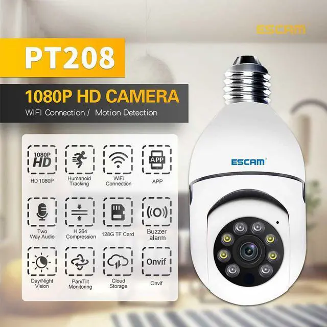 Main image of 2MP Light Bulb Wireless WiFi IP Indoor Camera Smart Home Screw E27 Light Bulb Socket Spotlight Full Color Night Vision 2-Way Audio Motion Detection Alarm Pan 355° Tilt 90° Lightbulb Security Camera