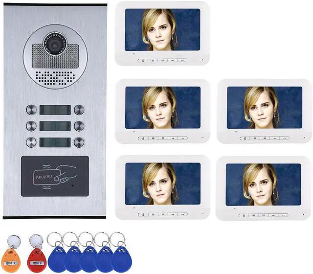 Alt view image 8 of 14 - 3 Units Apartment Doorbell, 7" LCD Monitor Wired Door RFID Multi-family Doorbell Home Apartment Video Intercom System, 2-Way Audio for Home Apartment, Monitor Control Unlocking,1 doorbell + 5 monitor