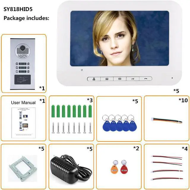 Alt view image 14 of 14 - 3 Units Apartment Doorbell, 7" LCD Monitor Wired Door RFID Multi-family Doorbell Home Apartment Video Intercom System, 2-Way Audio for Home Apartment, Monitor Control Unlocking,1 doorbell + 5 monitor