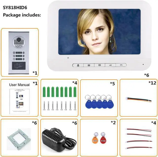 Alt view image 7 of 7 - 3 Units Apartment Video Intercom System, 7 Inch Monitor Screen Wired Video Multi-family Doorbell Door Phone Kits, Indoor Outdoor IR Camera, Monitoring, Unlock, 2 Way Intercom,1 doorbell + 6 monitor