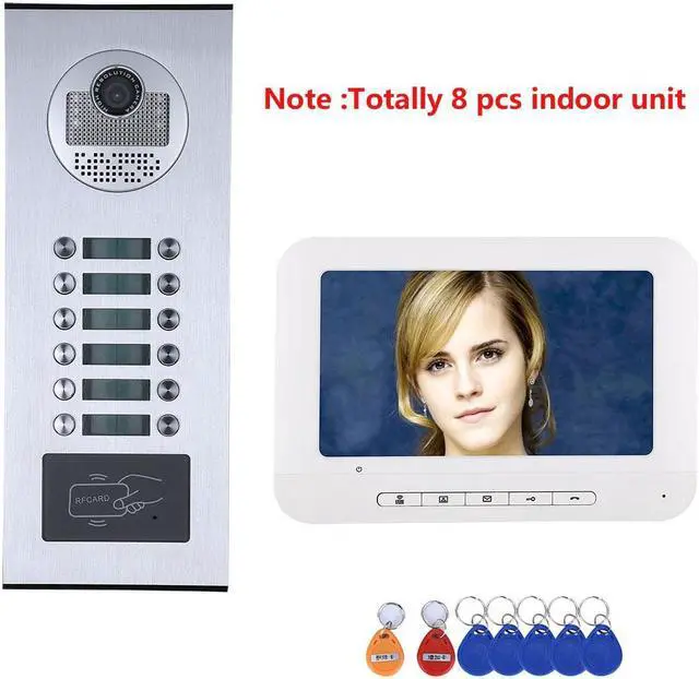 Main image of 3 Units Apartment Video Intercom System, 7 Inch Monitor Screen Wired Video Multi-family Doorbell Door Phone Kits, Indoor Outdoor IR Camera, Monitoring, Unlock, 2 Way Intercom,1 doorbell + 8 monitor