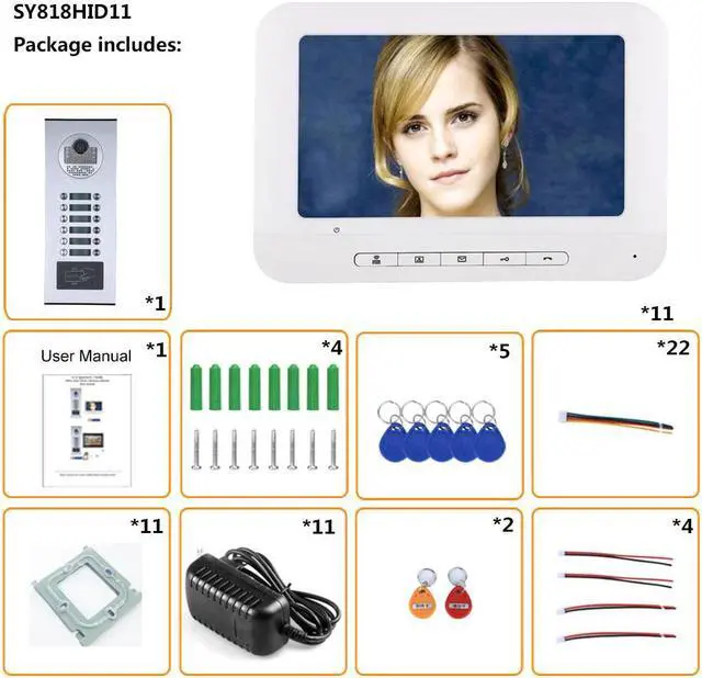Alt view image 7 of 7 - 3 Units Apartment Video Intercom System, 7 Inch Monitor Screen Wired Video Multi-family Doorbell Door Phone Kits, Indoor Outdoor IR Camera, Monitoring, Unlock, 2 Way Intercom,1 doorbell + 11 monitor