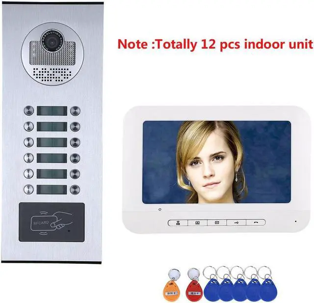 Main image of 3 Units Apartment Video Intercom System, 7 Inch Monitor Screen Wired Video Multi-family Doorbell Door Phone Kits, Indoor Outdoor IR Camera, Monitoring, Unlock, 2 Way Intercom,1 doorbell + 12 monitor