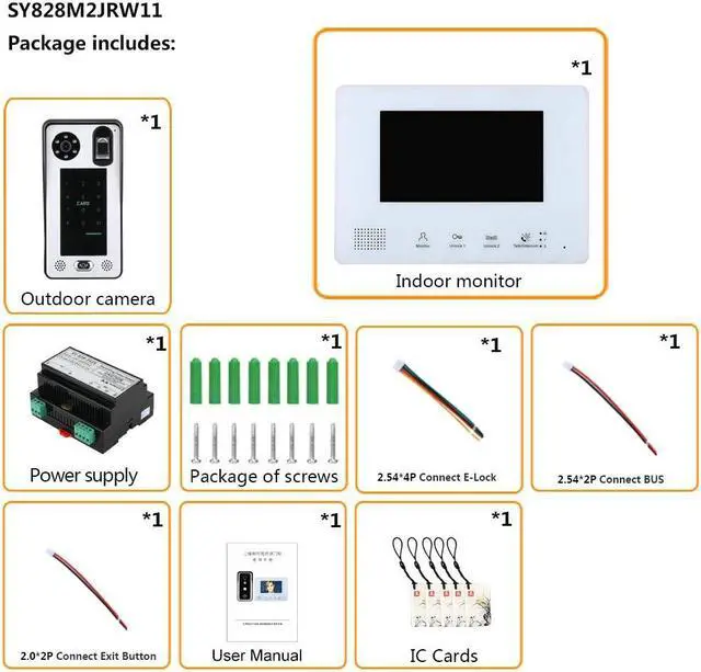 Alt view image 3 of 7 - 7 Inch LCD display 2-Wire 2pin Wire Video Door Phone doorbell Home Intercom Systems with Power Supply Controller easy install Support fingerprint/IC cards/password unlock, 1 doorbell + 1 monitor