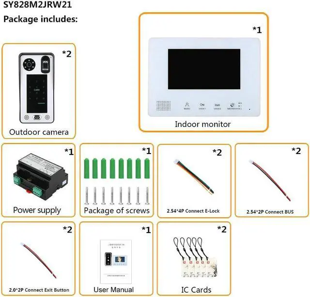 Alt view image 3 of 7 - 7 Inch LCD display 2-Wire 2pin Wire Video Door Phone doorbell Home Intercom Systems with Power Supply Controller easy install Support fingerprint/IC cards/password unlock,2 doorbell + 2 monitor