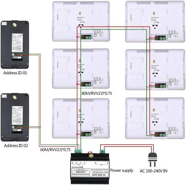 Alt view image 5 of 7 - 7 Inch LCD display 2-Wire 2pin Wire Video Door Phone doorbell Home Intercom Systems with Power Supply Controller easy install Support fingerprint/IC cards/password unlock,2 doorbell + 2 monitor