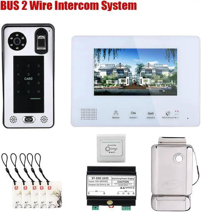 Main image of 7 Inch LCD display 2-Wire 2pin Wire Video Door Phone doorbell Home Intercom Systems, Power Supply Controller + Electronic Door Lock Support fingerprint/IC cards/password unlock, 1 doorbell + 1 monitor