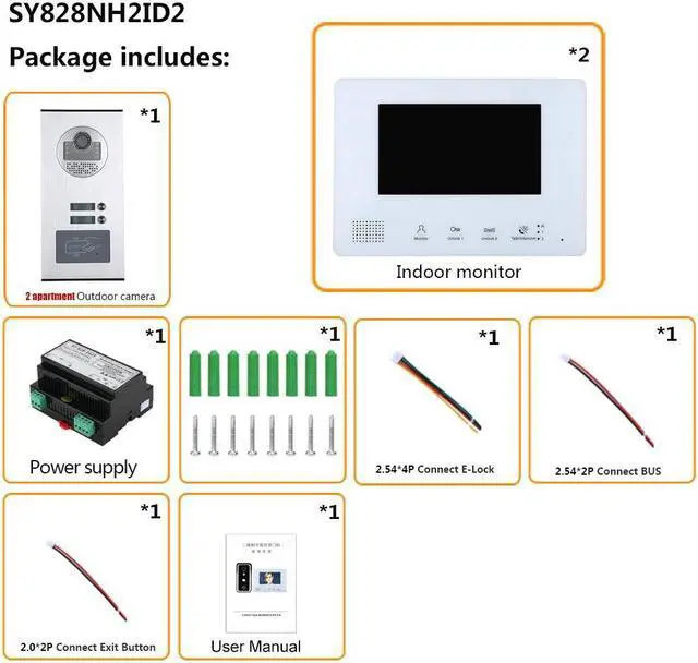 Alt view image 2 of 7 - 2 Units Apartment 2pin Wire Video Door Phone Visual Intercom Doorbell with 2x 7in TFT LCD Screen Monitor, RFID unlock Doorbell Intercom System with 1 Night Vision Door bell, 1 Doorbell + 2 Monitor