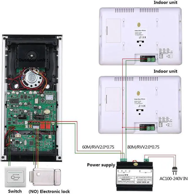 Alt view image 2 of 7 - 2 Units Apartment 2pin Wire Video Door Phone Visual Intercom Doorbell with 2x 7in TFT LCD Screen Monitor, RFID unlock Doorbell Intercom System with 1 Electric Control Lock, 1 Doorbell + 2 Monitor