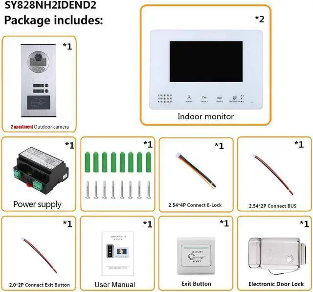 Alt view image 4 of 7 - 2 Units Apartment 2pin Wire Video Door Phone Visual Intercom Doorbell with 2x 7in TFT LCD Screen Monitor, RFID unlock Doorbell Intercom System with 1 Electric Control Lock, 1 Doorbell + 2 Monitor
