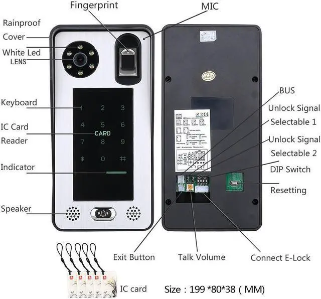 Alt view image 6 of 7 - 2 Units Apartment 2pin Wire Video Door Phone Visual Intercom Doorbell with 2x 7in TFT LCD Screen Monitor, RFID unlock Doorbell Intercom System with 1pcs Electric NO Lock, 1 Doorbell + 2 Monitor