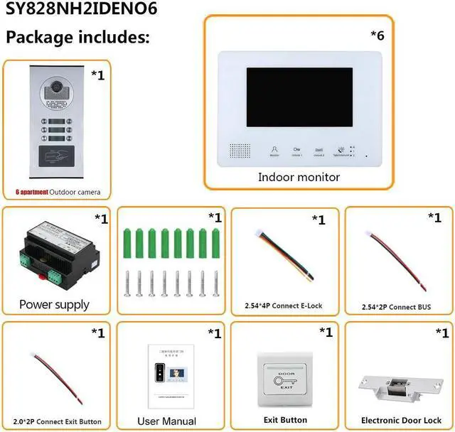Alt view image 3 of 7 - 2 Units Apartment 2pin Wire Video Door Phone Visual Intercom Doorbell with 2x 7in TFT LCD Screen Monitor, RFID unlock Doorbell Intercom System with 1pcs Electric NO Lock,1 doorbell + 6 monitor