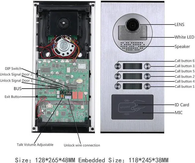 Alt view image 6 of 7 - 2 Units Apartment 2pin Wire Video Door Phone Visual Intercom Doorbell with 2x 7in TFT LCD Screen Monitor, RFID unlock Doorbell Intercom System with 1pcs Electric NO Lock,1 doorbell + 6 monitor