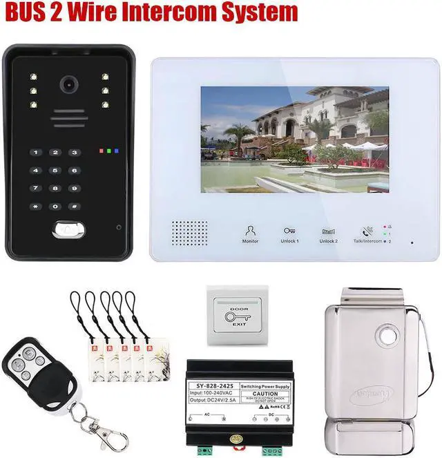 Main image of 2pin Wire Video Door Phone Visual Intercom Doorbell + 7in TFT LCD Screen Monitor + Electric Control Lock, IC Card / Password / remote control unlock intercom doorbell system, 1 Doorbell + 1 Monitor