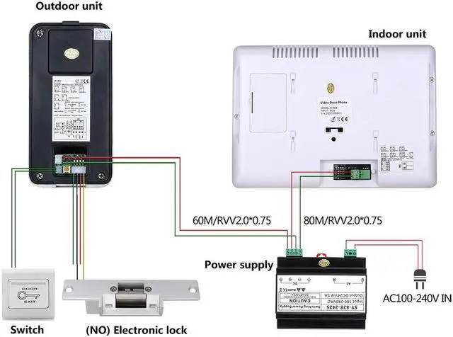 Alt view image 4 of 7 - 2pin Wire Video Door Phone Visual Intercom Doorbell + 7in TFT LCD Screen Monitor + Electric NO Lock, IC Card / Password / remote control unlock intercom doorbell system, 1 Doorbell + 1 Monitor