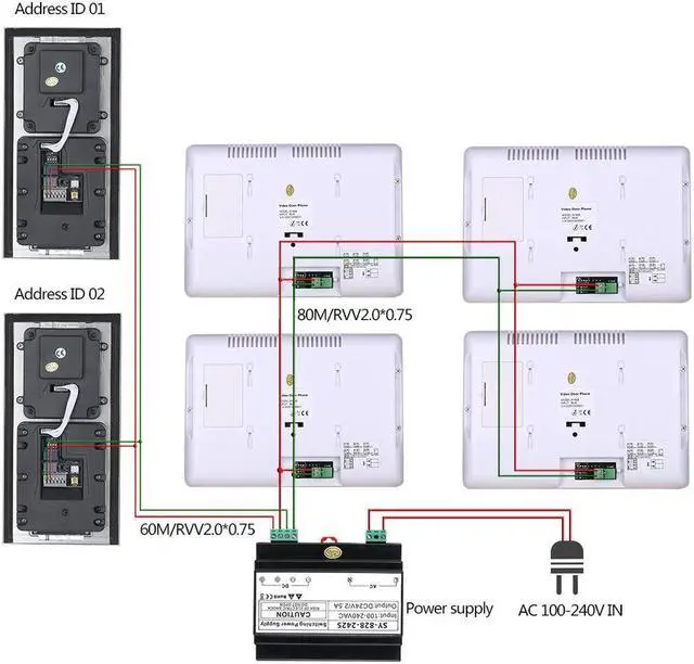 Alt view image 4 of 7 - 7inch TFT LCD Indoor Screen Monitor 2pin Wired Video Door Phone Visual Intercom systems Doorbell Kit for Villa Outdoor Station home 1 Units Apartment Night Vision Door Bell, 1 Doorbell + 1 Monitor