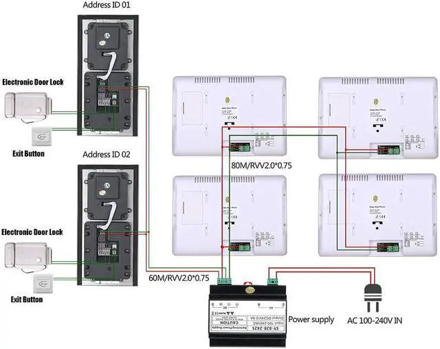 Alt view image 4 of 7 - 7inch TFT LCD Indoor Screen Monitor 2pin Wired Video Door Phone Visual Intercom systems Doorbell Kit for Family Villa Outdoor home 1 Units Apartment Door Bell + Elec Lock, 1 Doorbell + 1 Monitor