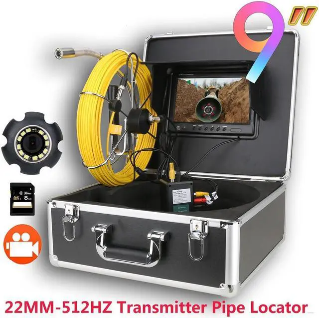 Main image of 9" Monitor  DVR  Sewer Pipe Inspection Video Camera with  512HZ  Pipe Locator  22MM IP68 HD 1000TVL Camera 12PCS LED Lights 40m/131ft
