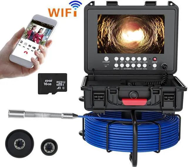 Alt view image 8 of 14 - VisiPower 9in Ultra HD Wireless WiFi/DVR Distance Counter Sewer Pipe Inspection17mm Video Camera Drain Industrial Endoscope Cable Length 50m/164ft Camera