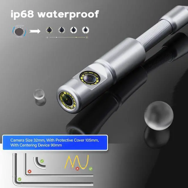 Alt view image 2 of 7 - 10" Screen 360° Rotate Dual Lens Sewer Drain Pipe Pipeline Endoscope 2MP Camera, Video Recording / Meter Counter / 5X Zoom /Keyboard Borescope Plumbing Camera for Plumber,Cable Length 50m/164ft