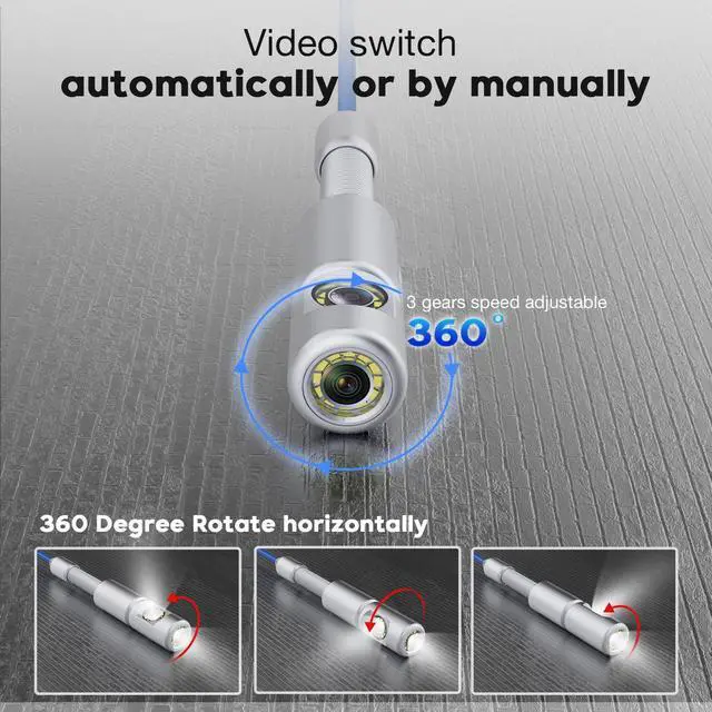 Alt view image 7 of 7 - 10" Screen 360° Rotate Dual Lens Sewer Drain Pipe Pipeline Endoscope 2MP Camera, Video Recording / Meter Counter / 5X Zoom /Keyboard Borescope Plumbing Camera for Plumber,Cable Length 50m/164ft