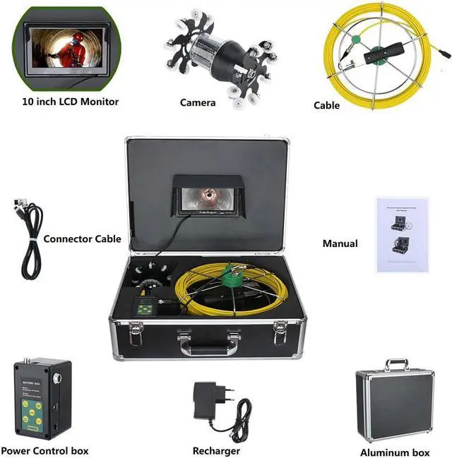 Alt view image 4 of 7 - Sewer Drain Pipe Pipeline Inspection Industrial Endoscope 360° Rotating Camera 10" Screen + battery home Blocked draining plumbing Industrial Endoscope Waterproof IP68, Cable length 30m/98ft