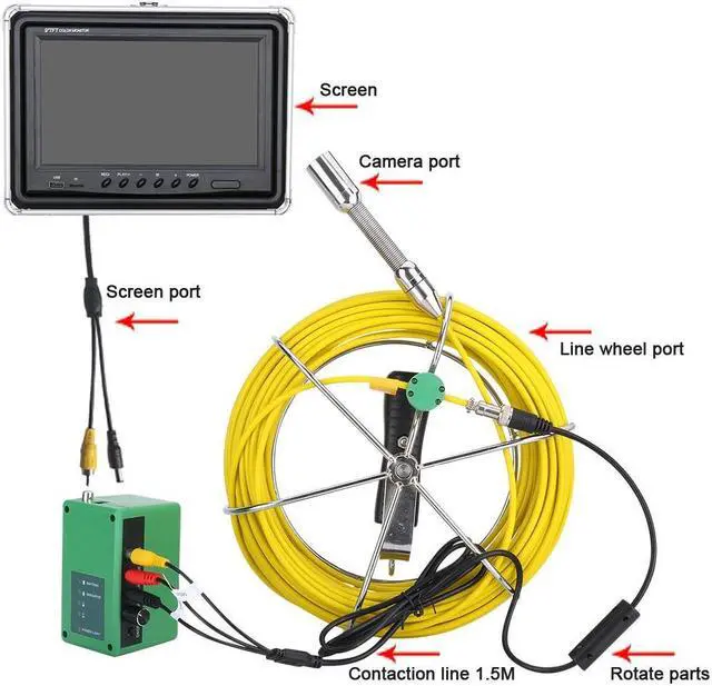 Alt view image 2 of 7 - 9" DVR Screen Sewer Drain Pipe Pipeline Inspection Camera, Video Recording with Battery draining plumbing Industrial Endoscope Borescope Waterproof IP68, Cable length 20m/65ft