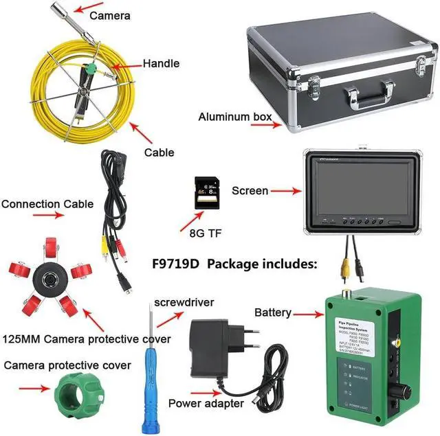 Alt view image 7 of 7 - 9" DVR Screen Sewer Drain Pipe Pipeline Inspection Camera, Video Recording with Battery draining plumbing Industrial Endoscope Borescope Waterproof IP68, Cable length 20m/65ft